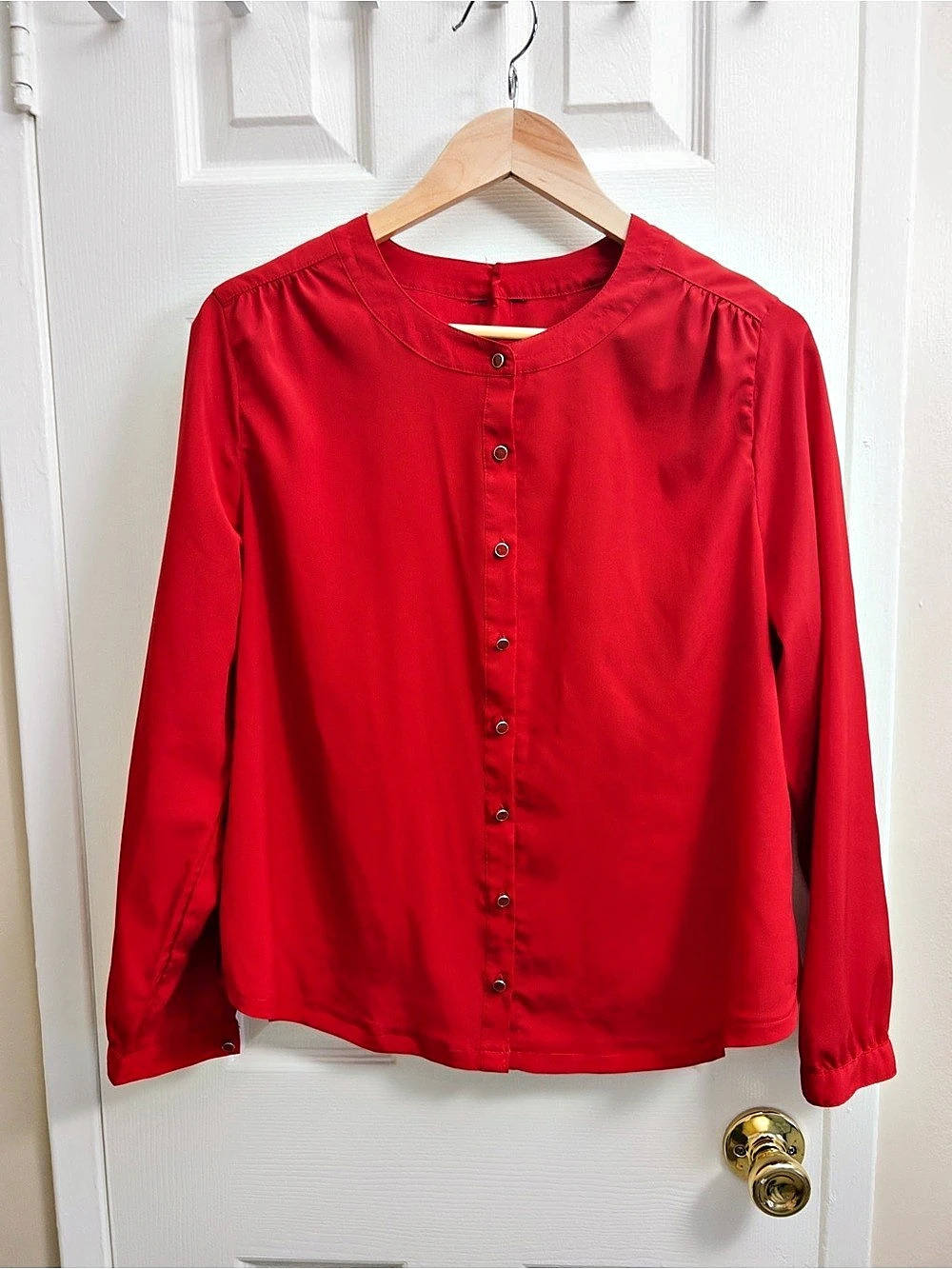 Red Button-Front Blouse Like New